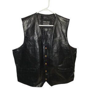 Genuine Leather Black Motorcycle Biker Vest Mens 2X Snap Front